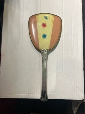 Vintage Floral Hand Mirror in Peach, Yellow and Blue